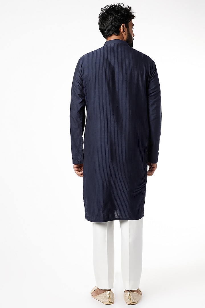 Navy Blue Cotton Silk Kurta Set by Chatenya Mittal at Pernia's Pop Up Shop