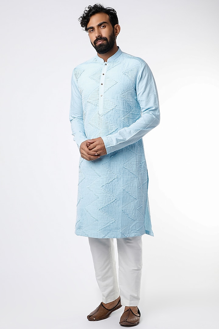 Light Blue Cotton Silk Kurta Set by Chatenya Mittal at Pernia's Pop Up Shop
