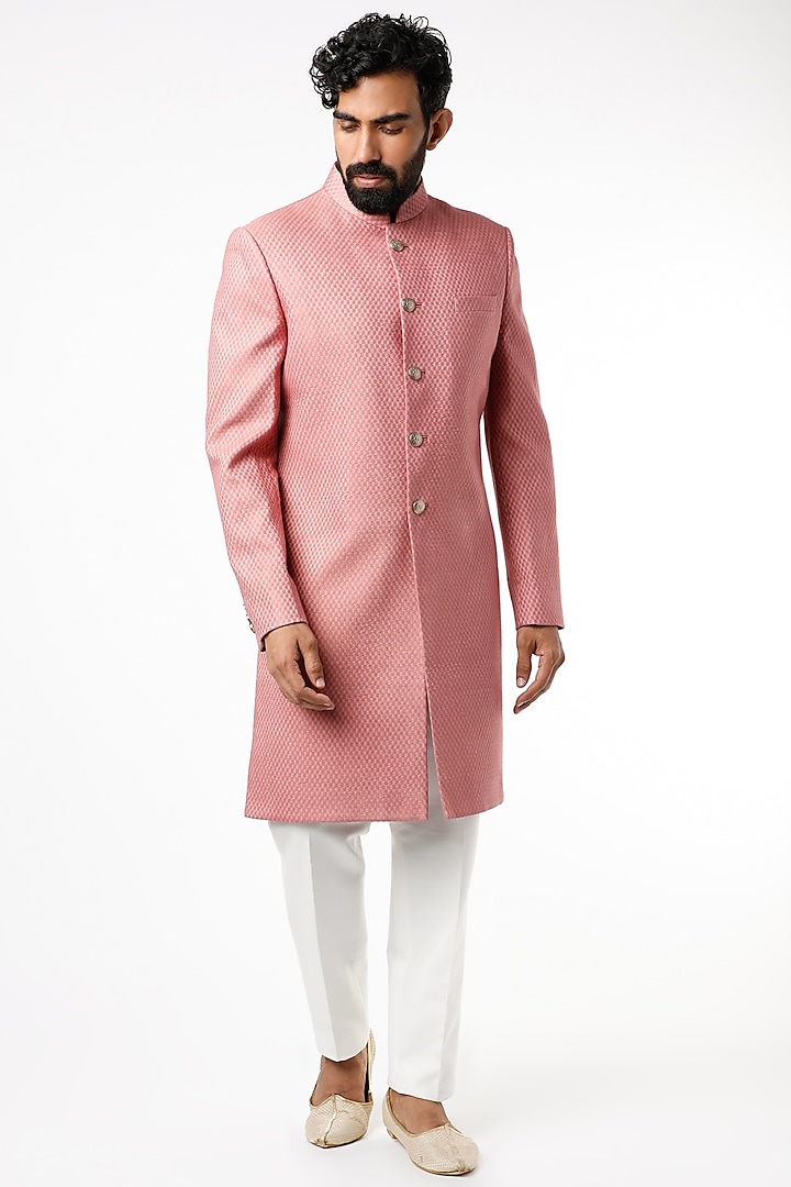 Rose Gold Textured Wedding Sherwani Set by Chatenya Mittal at Pernia's Pop Up Shop