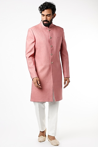 Rose Gold Textured Sherwani Set by Chatenya Mittal