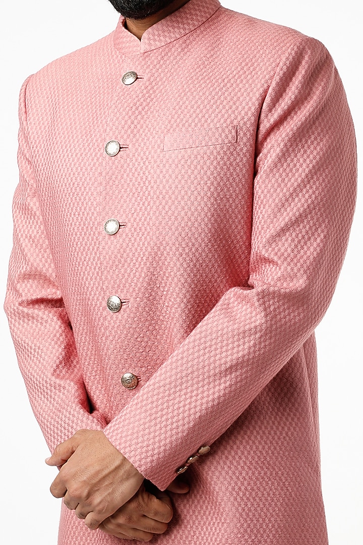 Rose Gold Textured Wedding Sherwani Set by Chatenya Mittal at Pernia's Pop Up Shop