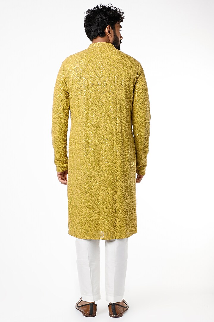 Green Georgette Sequins Kurta Set by Chatenya Mittal at Pernia's Pop Up Shop