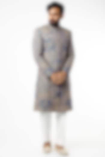 Blue & Beige Embroidered Groom Sherwani Set by Chatenya Mittal at Pernia's Pop Up Shop