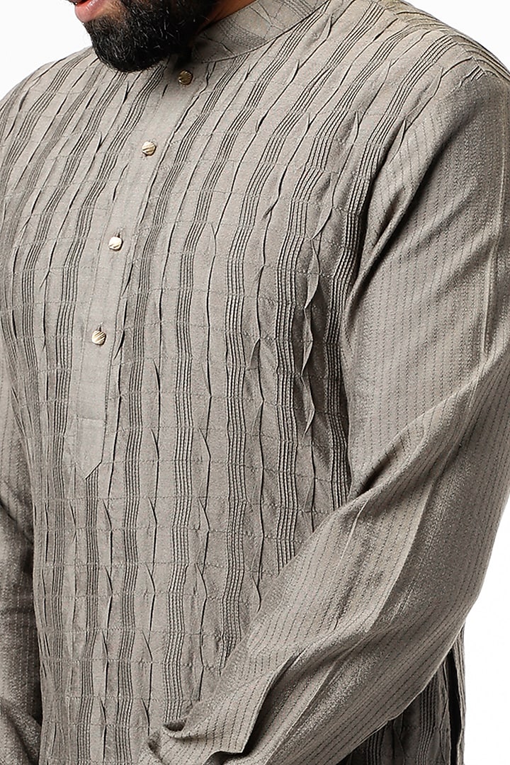 Grey Cotton Silk Kurta Set by Chatenya Mittal at Pernia's Pop Up Shop