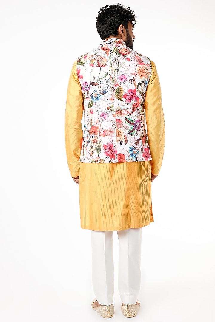 Multi-Colored Italian Cotton Floral Printed Nehru Jacket by Chatenya Mittal at Pernia's Pop Up Shop