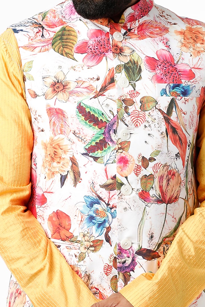 Multi-Colored Italian Cotton Floral Printed Nehru Jacket by Chatenya Mittal at Pernia's Pop Up Shop
