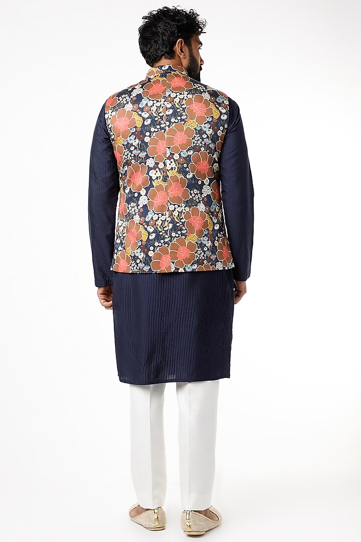 Dark Grey Floral Printed Nehru Jacket by Chatenya Mittal at Pernia's Pop Up Shop