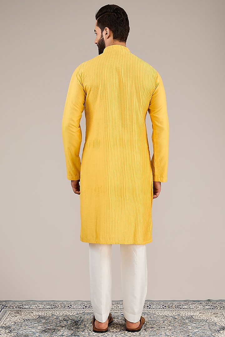 Yellow Cotton Silk Kurta Set by Chatenya Mittal at Pernia's Pop Up Shop