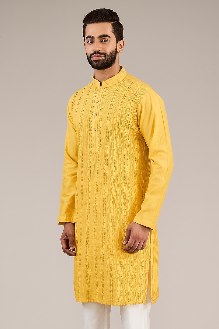 Yellow Cotton Silk Kurta Set by Chatenya Mittal at Pernia's Pop Up Shop