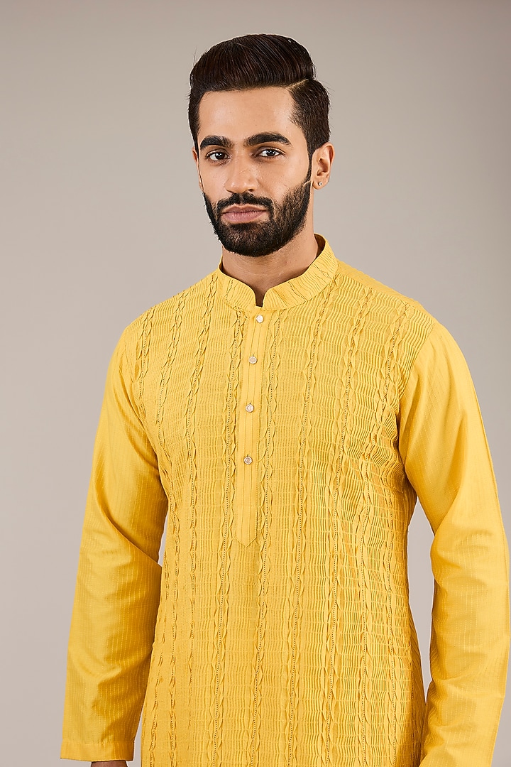 Yellow Cotton Silk Kurta Set by Chatenya Mittal at Pernia's Pop Up Shop
