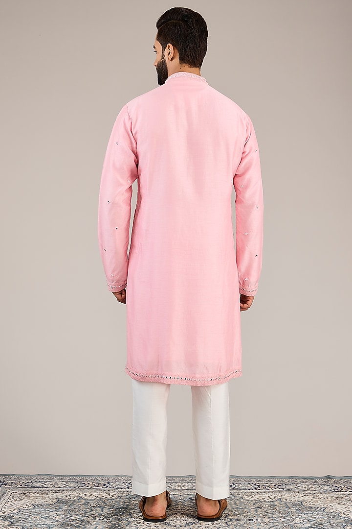 Pink Silk Blend Dori & Mirror Embroidered Kurta Set by Chatenya Mittal at Pernia's Pop Up Shop
