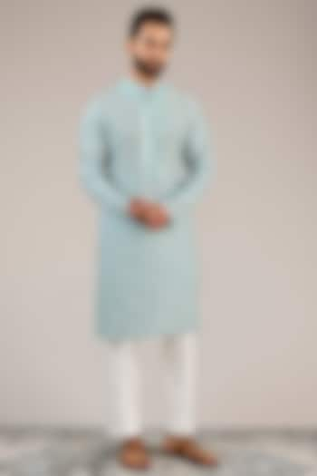 Light Blue Cotton Silk Mirror Embroidered Kurta Set by Chatenya Mittal at Pernia's Pop Up Shop