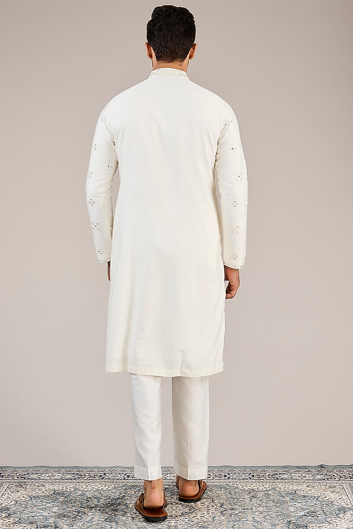 Off-White Cotton Silk Mirror Embroidered Kurta Set by Chatenya Mittal at Pernia's Pop Up Shop