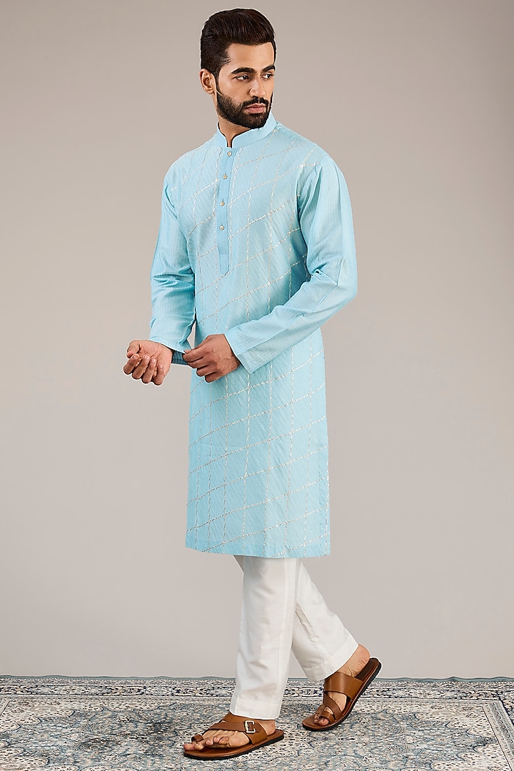 Light Blue Cotton Silk Gota Work Kurta Set by Chatenya Mittal