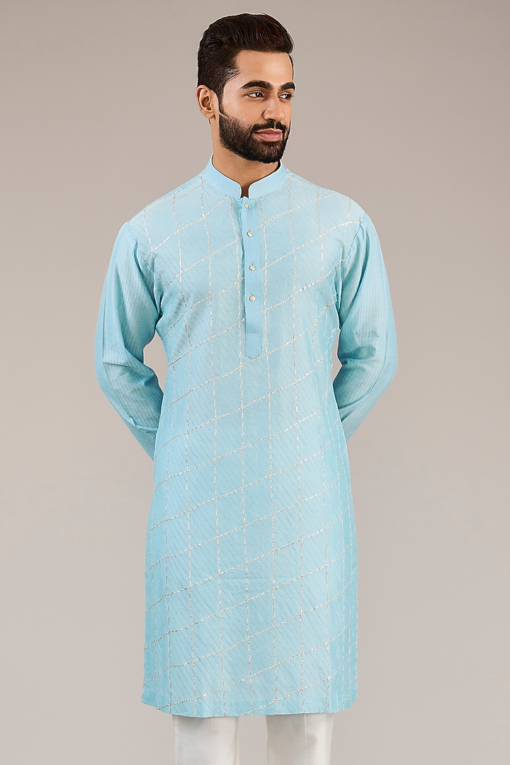 Light Blue Cotton Silk Gota Work Kurta Set by Chatenya Mittal at Pernia's Pop Up Shop