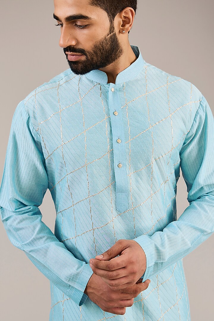 Light Blue Cotton Silk Gota Work Kurta Set by Chatenya Mittal at Pernia's Pop Up Shop