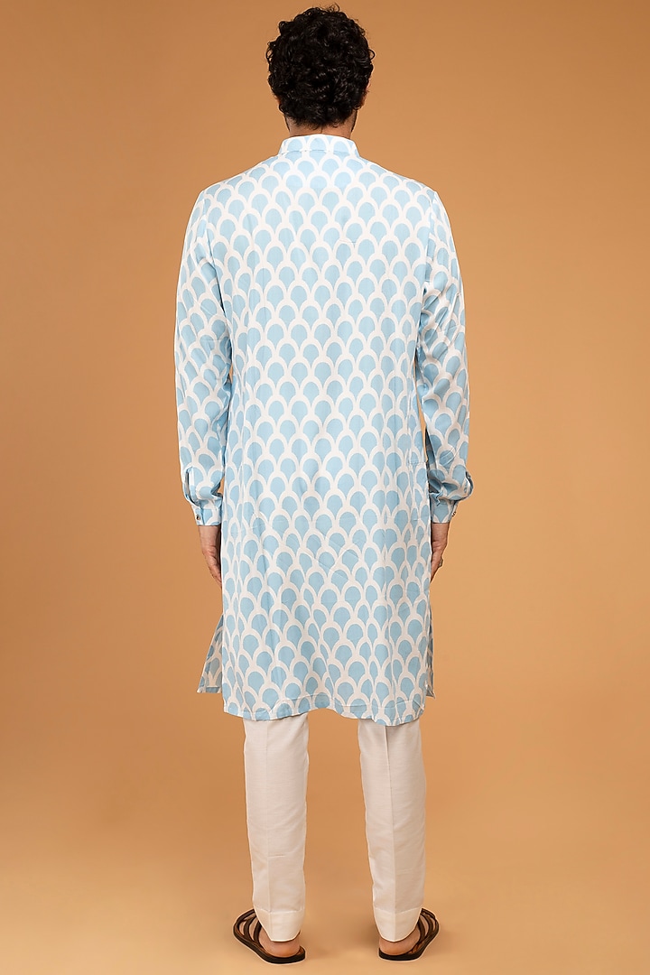 Light Blue Cotton Printed Kurta Set by Chatenya Mittal at Pernia's Pop Up Shop