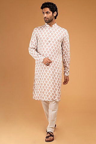Peach Cotton Printed Kurta Set by Chatenya Mittal