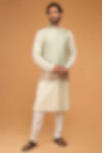 Mint Cotton Silk Nehru Jacket Set by Chatenya Mittal