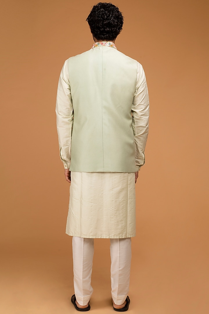Mint Cotton Silk Nehru Jacket Set by Chatenya Mittal at Pernia's Pop Up Shop