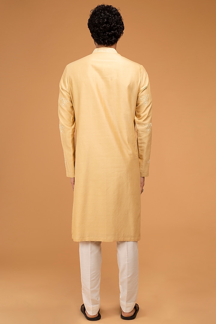 Gold-Beige Cotton Silk Embroidered Kurta Set by Chatenya Mittal at Pernia's Pop Up Shop