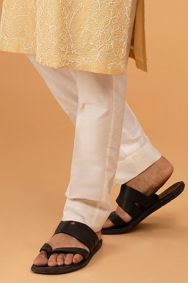 Gold-Beige Cotton Silk Embroidered Kurta Set by Chatenya Mittal at Pernia's Pop Up Shop