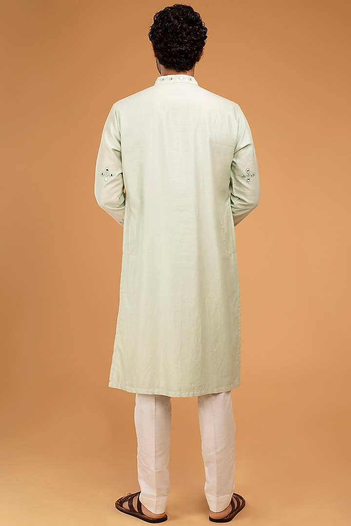 Mint Green Cotton Silk Embroidered Kurta Set by Chatenya Mittal at Pernia's Pop Up Shop