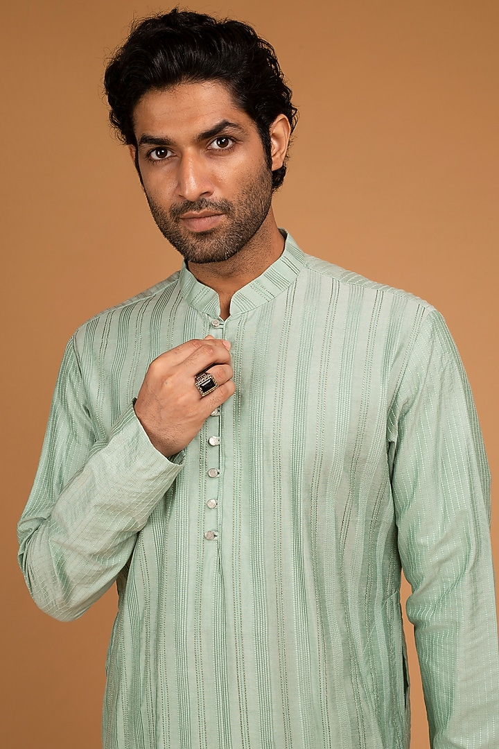 Dark Mint Cotton Silk Kurta Set by Chatenya Mittal at Pernia's Pop Up Shop