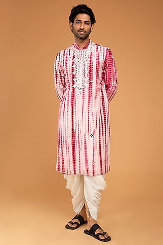 Red Silk Blend Embroidered & Tie-Dyed Kurta Set by Chatenya Mittal