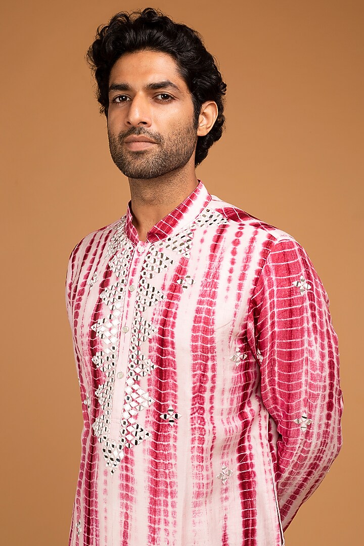 Red Silk Blend Embroidered & Tie-Dyed Kurta Set by Chatenya Mittal at Pernia's Pop Up Shop