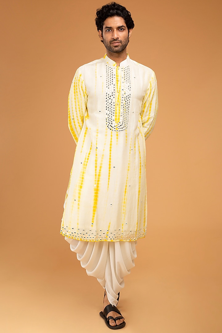Yellow Silk Blend Embroidered & Tie-Dyed Kurta Set by Chatenya Mittal