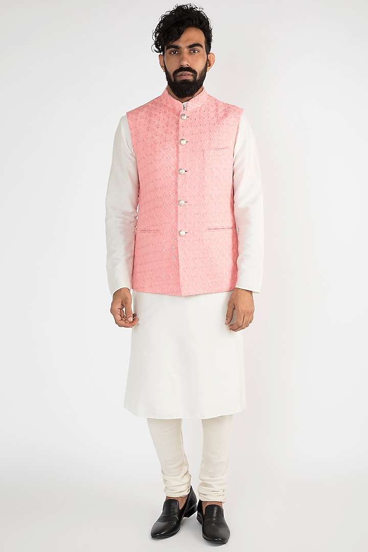 Pink Embroidered Nehru Jacket by Chatenya Mittal