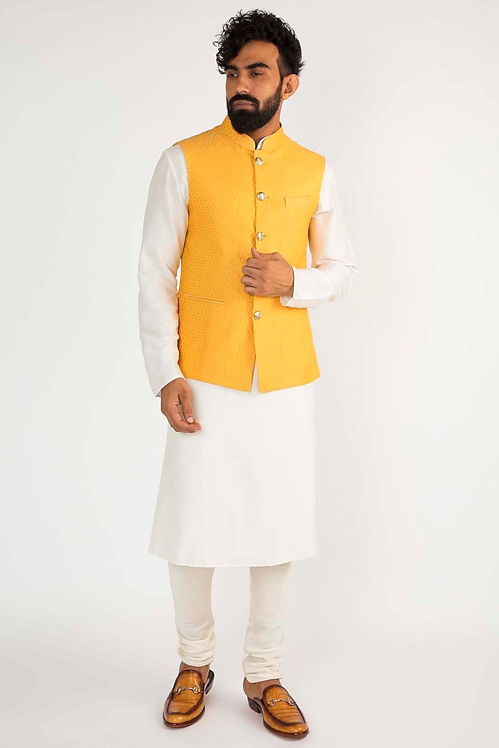 Yellow Nehru Jacket by Chatenya Mittal