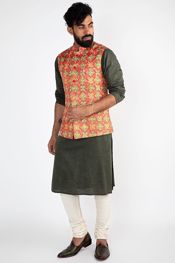 Multi Colored Printed Nehru Jacket by Chatenya Mittal