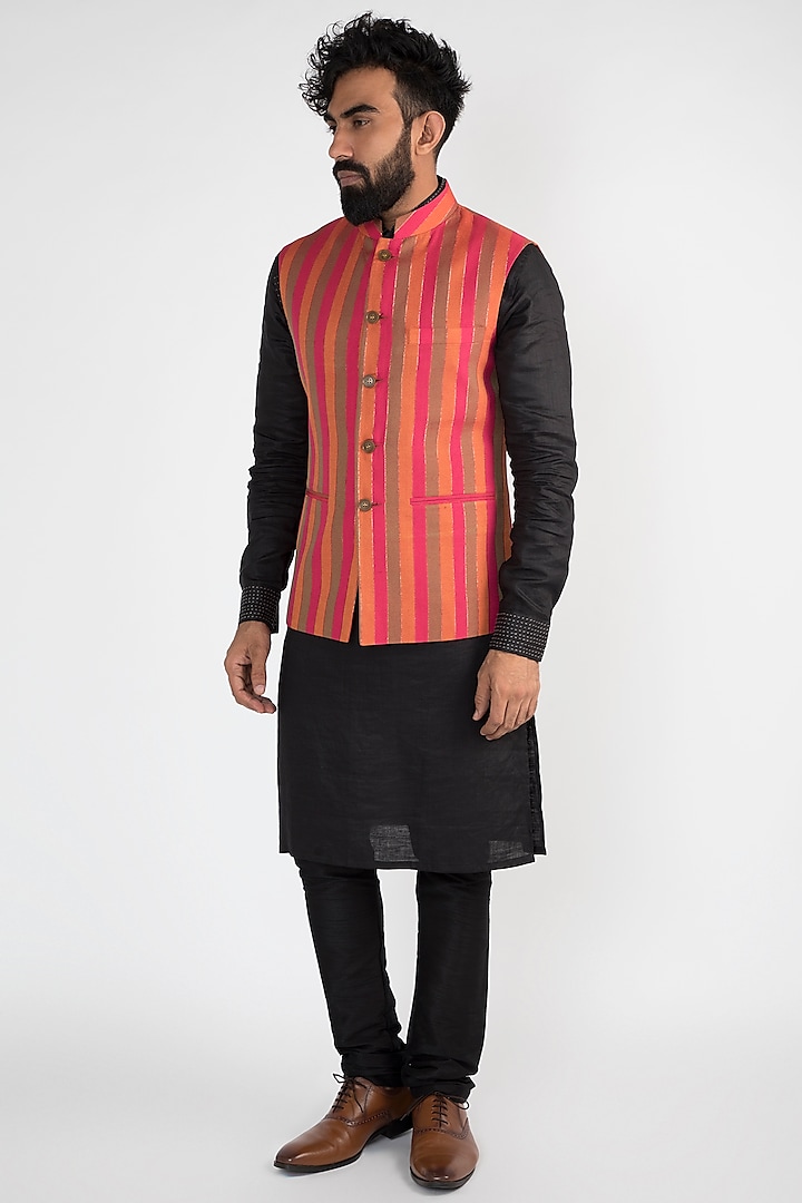 Pink Striped Printed Nehru Jacket by Chatenya Mittal
