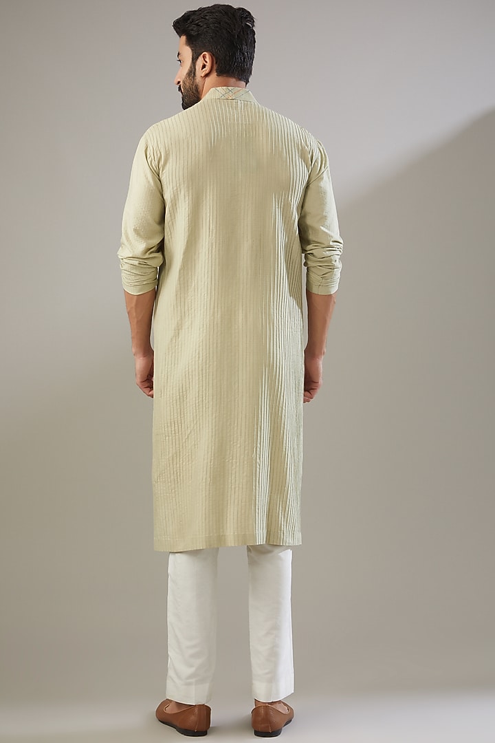 Beige Cotton Silk Thread Work Kurta Set by Chatenya Mittal at Pernia's Pop Up Shop