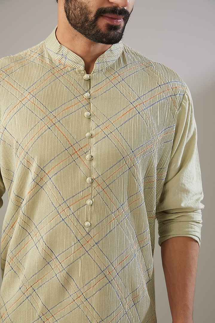 Beige Cotton Silk Thread Work Kurta Set by Chatenya Mittal at Pernia's Pop Up Shop