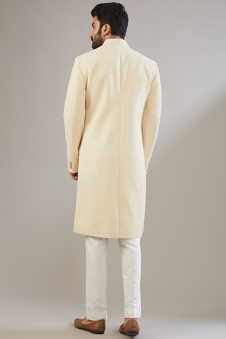 Light Cream Silk Blend Achkan Jacket Set by Chatenya Mittal at Pernia's Pop Up Shop