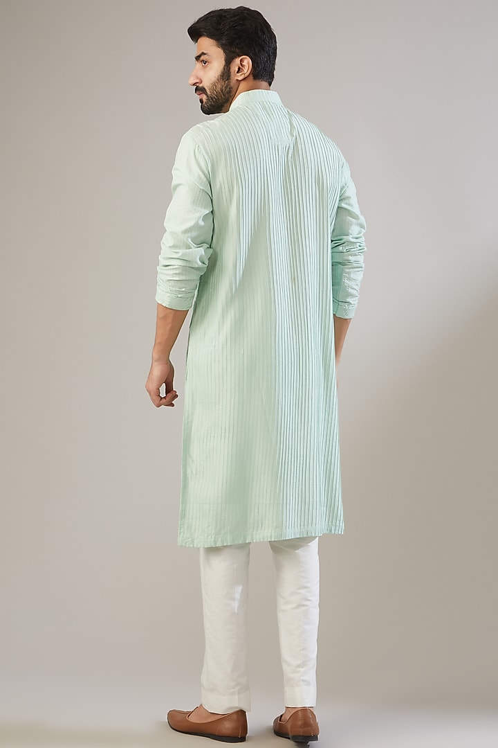 Grey Cotton Silk Pintucked Kurta Set by Chatenya Mittal at Pernia's Pop Up Shop