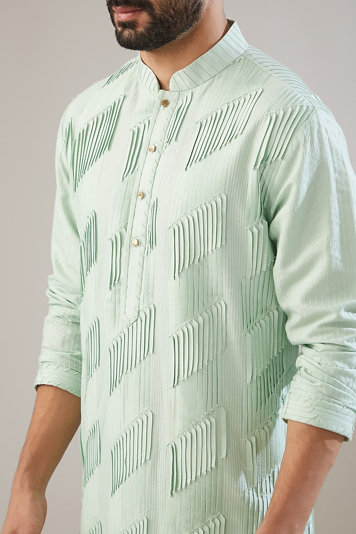 Grey Cotton Silk Pintucked Kurta Set by Chatenya Mittal at Pernia's Pop Up Shop