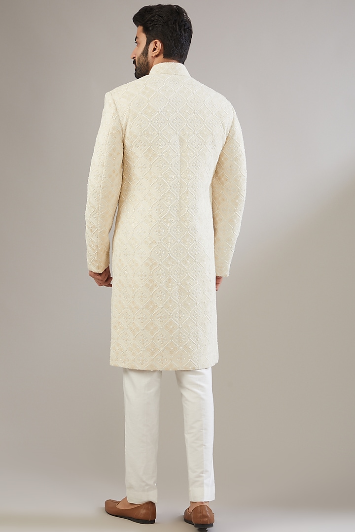 Off-White Embroidered Wedding Sherwani Set by Chatenya Mittal at Pernia's Pop Up Shop