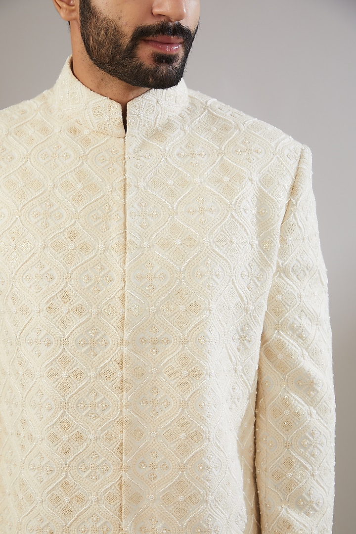 Off-White Embroidered Wedding Sherwani Set by Chatenya Mittal at Pernia's Pop Up Shop