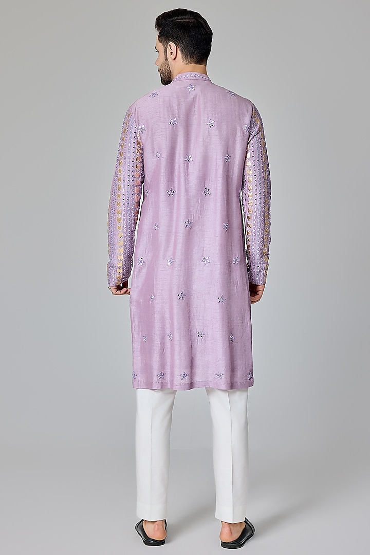 Lilac Silk Blend Mirror Embroidered Kurta Set by Chatenya Mittal at Pernia's Pop Up Shop