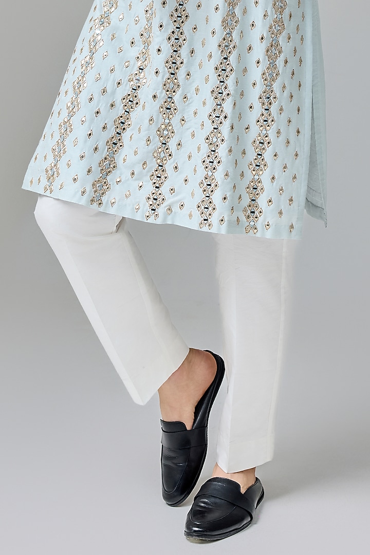 Light Blue Silk Blend Mirror & Zari Embroidered Kurta Set by Chatenya Mittal at Pernia's Pop Up Shop