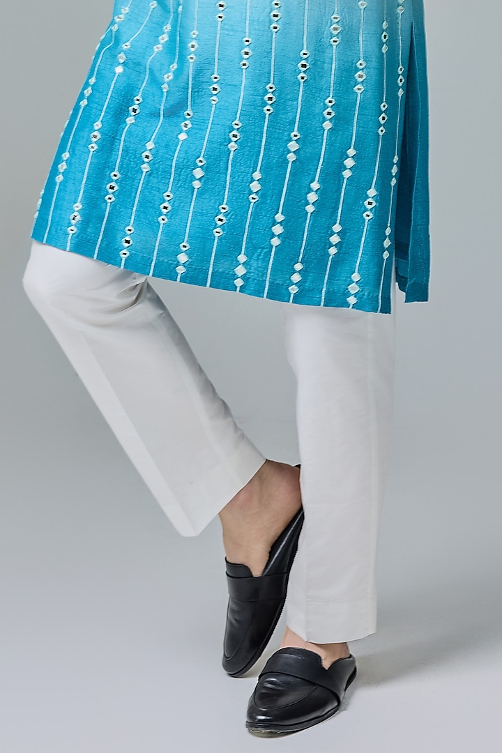 Blue-White Silk Blend Mirror Embroidered Ombre Kurta Set by Chatenya Mittal at Pernia's Pop Up Shop