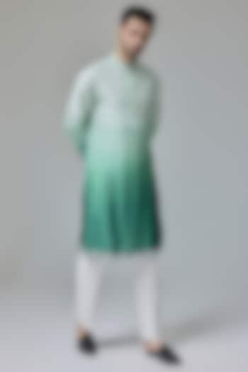 Green White Silk Blend Mirror Embroidered Ombre Kurta Set by Chatenya Mittal at Pernia's Pop Up Shop