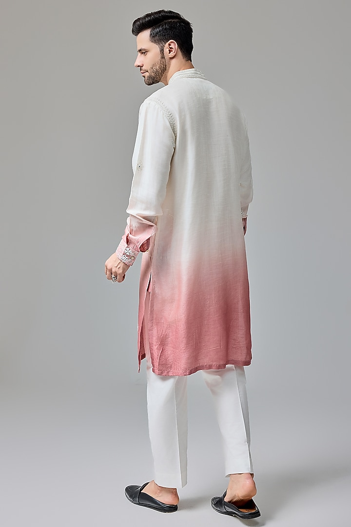 Rust White Silk Blend Mirror Embroidered Kurta Set by Chatenya Mittal at Pernia's Pop Up Shop