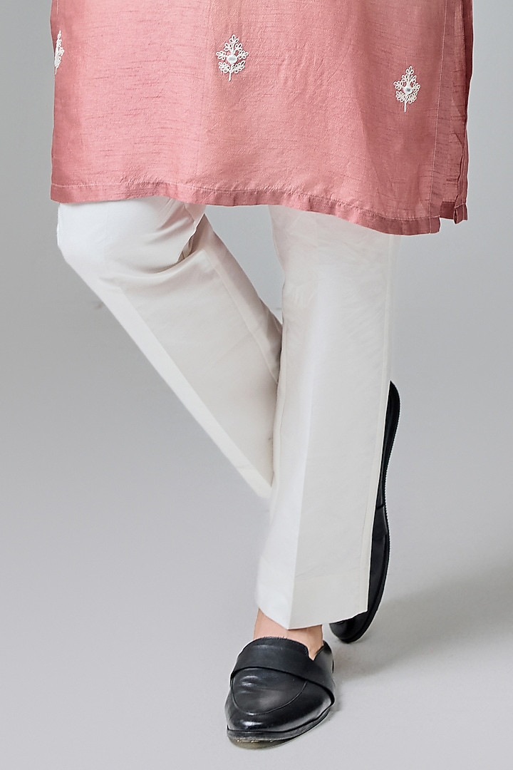 Rust White Silk Blend Mirror Embroidered Kurta Set by Chatenya Mittal at Pernia's Pop Up Shop