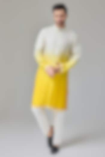 Yellow-White Silk Blend Mirror Embroidered Kurta Set by Chatenya Mittal at Pernia's Pop Up Shop