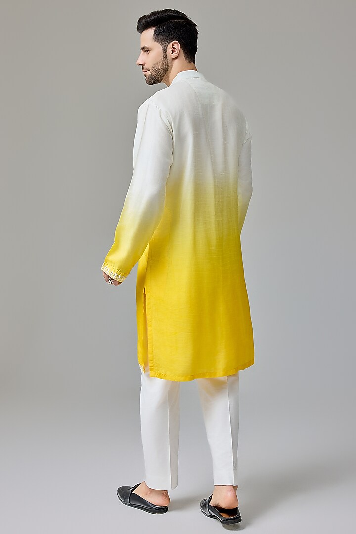 Yellow-White Silk Blend Mirror Embroidered Kurta Set by Chatenya Mittal at Pernia's Pop Up Shop